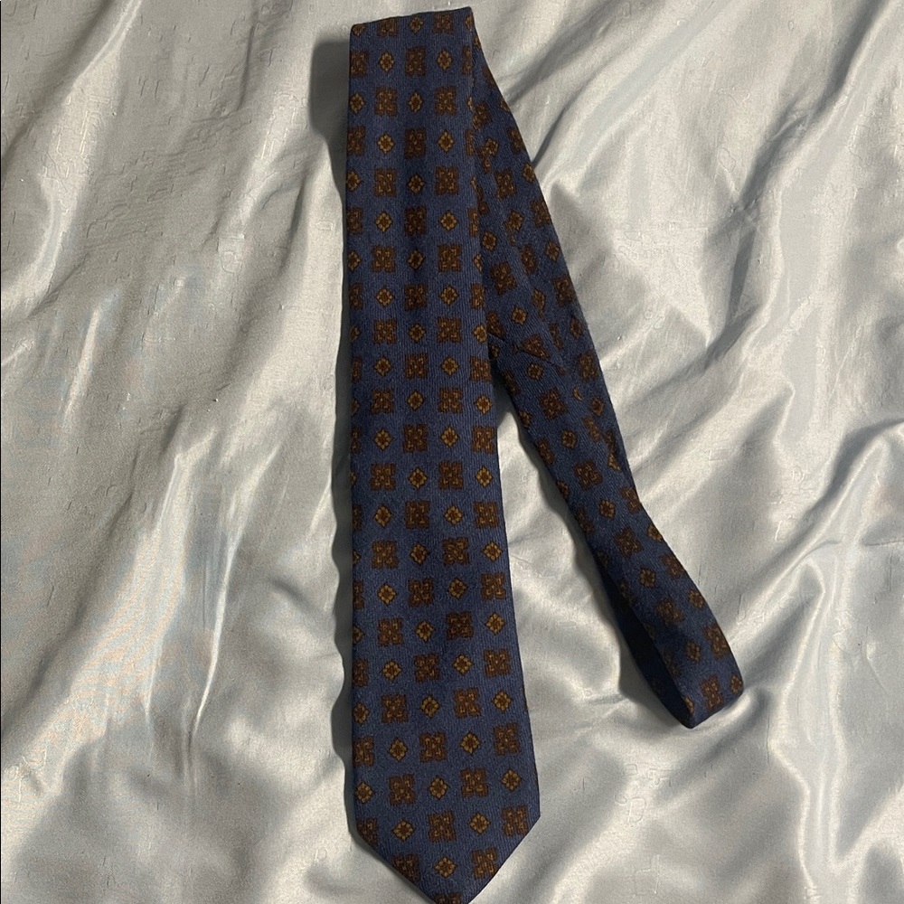 Nicky Navy Blue and Brown Patterned Wool Tie